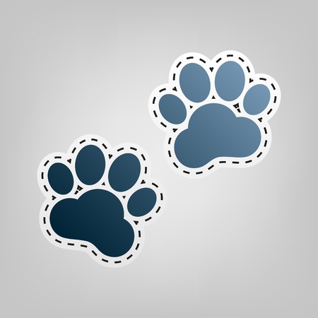 Animal Tracks sign. Vector. Blue icon with outline for cutting out at gray background.のイラスト素材