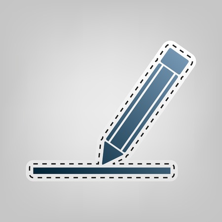 Pencil sign illustration. Vector. Blue icon with outline for cutting out at gray background.のイラスト素材