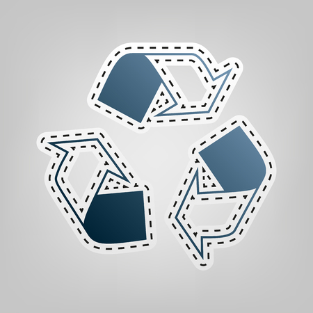 Recycle icon concept. Vector. Blue icon with outline for cutting out at gray background.のイラスト素材