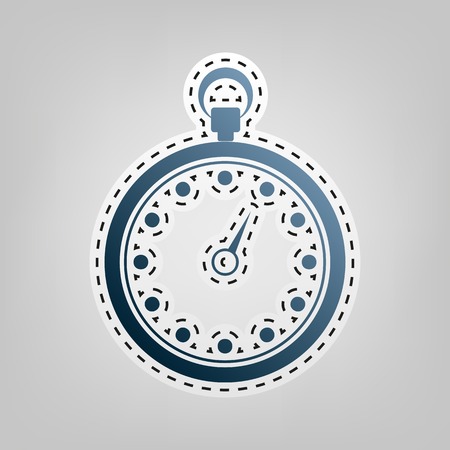 Stopwatch sign illustration. Vector. Blue icon with outline for cutting out at gray background.のイラスト素材