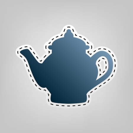 Tea maker sign. Vector. Blue icon with outline for cutting out at gray background.のイラスト素材