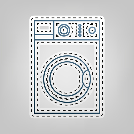 Washing machine sign. Vector. Blue icon with outline for cutting out at gray background.のイラスト素材
