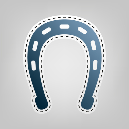 Horseshoe sign illustration. Vector. Blue icon with outline for cutting out at gray background.のイラスト素材
