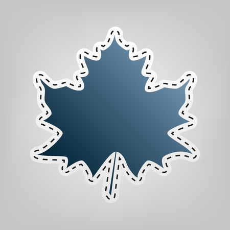 Maple leaf sign. Vector. Blue icon with outline for cutting out at gray background.のイラスト素材
