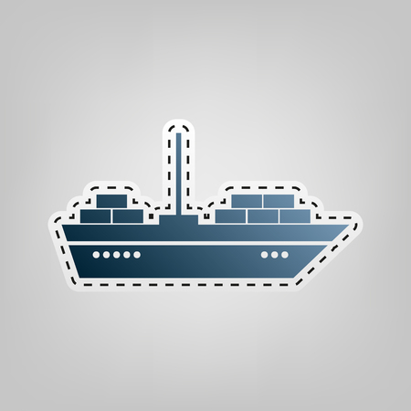 Ship sign illustration. Vector. Blue icon with outline for cutting out at gray background.のイラスト素材