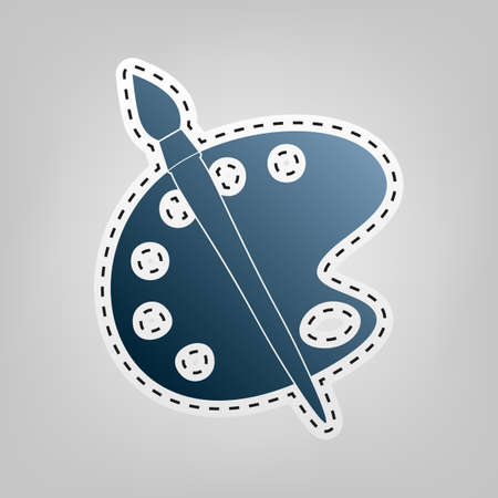 Palette and brush sign. Vector. Blue icon with outline for cutting out at gray background.のイラスト素材