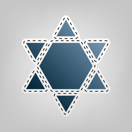 Shield Magen David Star Inverse. Symbol of Israel inverted. Vector. Blue icon with outline for cutting out at gray background.のイラスト素材