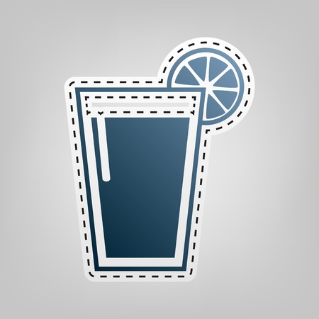 Glass of juice icons. Vector. Blue icon with outline for cutting out at gray background.のイラスト素材