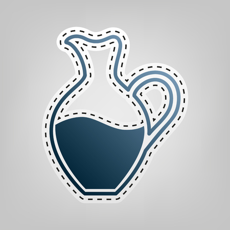 Amphora sign. Vector. Blue icon with outline for cutting out at gray background.のイラスト素材