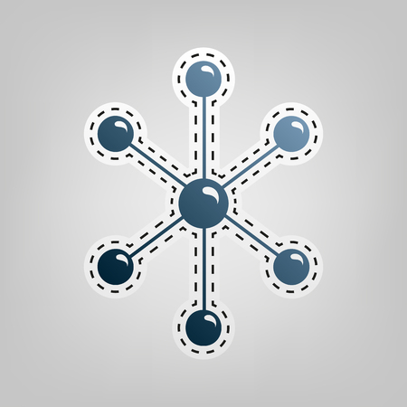 Molecule sign illustration. Vector. Blue icon with outline for cutting out at gray background.のイラスト素材