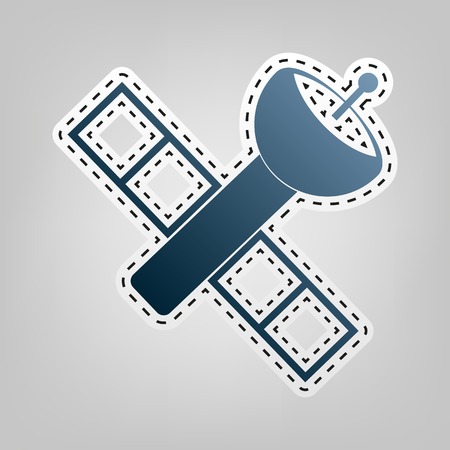 Satellite sign illustration. Vector. Blue icon with outline for cutting out at gray background.のイラスト素材