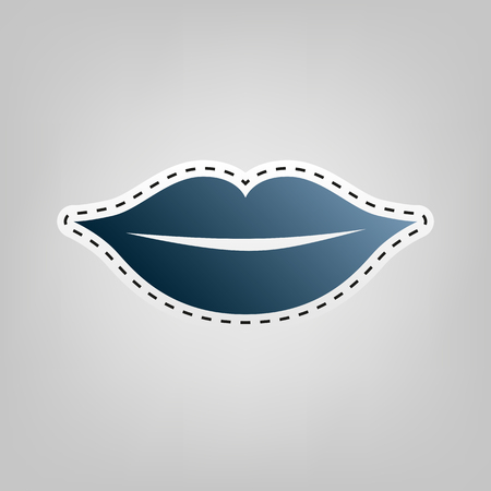 Lips sign illustration. Vector. Blue icon with outline for cutting out at gray background.のイラスト素材