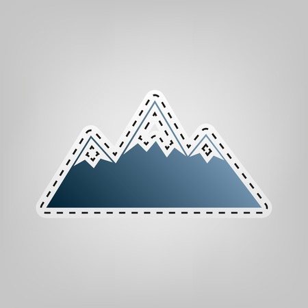 Mountain sign illustration. Vector. Blue icon with outline for cutting out at gray background.のイラスト素材