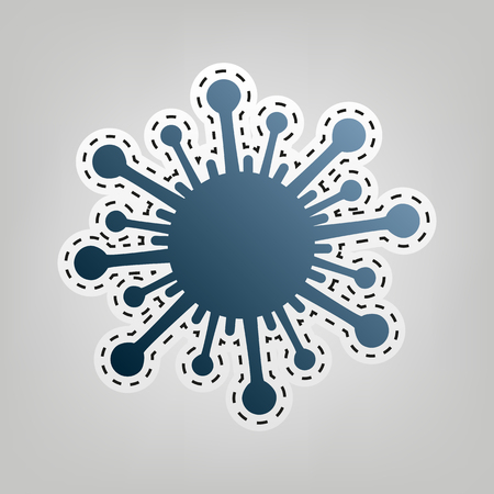 Virus sign illustration. Vector. Blue icon with outline for cutting out at gray background.のイラスト素材