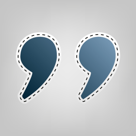 Quote sign illustration. Vector. Blue icon with outline for cutting out at gray background.のイラスト素材