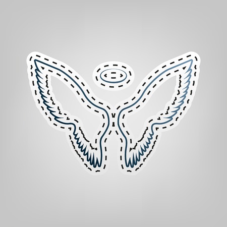 Wings sign illustration. Vector. Blue icon with outline for cutting out at gray background.のイラスト素材