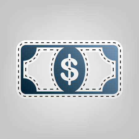 Bank Note dollar sign. Vector. Blue icon with outline for cutting out at gray background.のイラスト素材