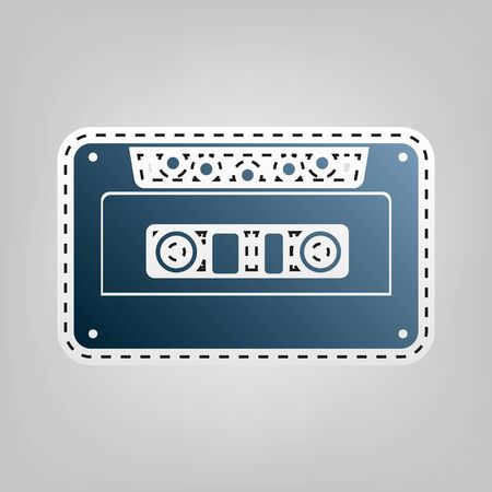Cassette icon, audio tape sign. Vector. Blue icon with outline for cutting out at gray background.のイラスト素材