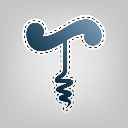 Simple corkscrew sign. Vector. Blue icon with outline for cutting out at gray background.のイラスト素材