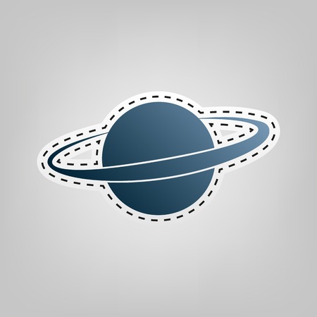 Planet in space sign. Vector. Blue icon with outline for cutting out at gray background.のイラスト素材