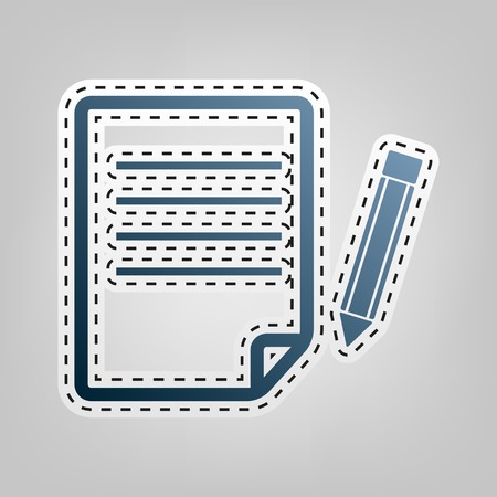 Paper and pencil sign. Vector. Blue icon with outline for cutting out at gray background.のイラスト素材