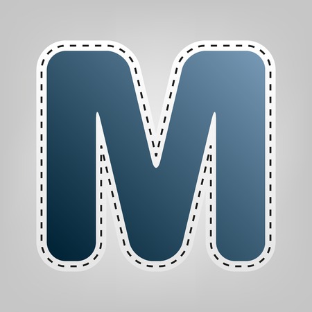 Letter M sign design template element. Vector. Blue icon with outline for cutting out at gray background.のイラスト素材