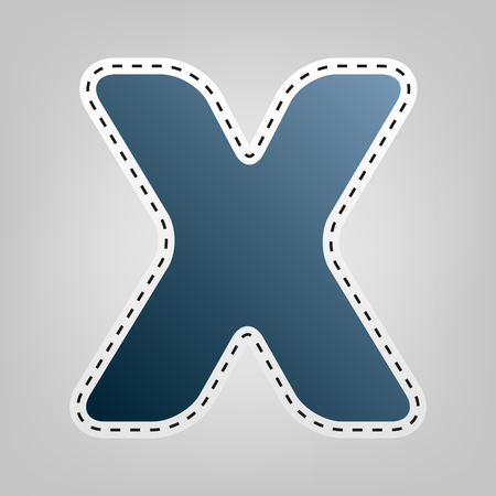 Letter X sign design template element. Vector. Blue icon with outline for cutting out at gray background.のイラスト素材