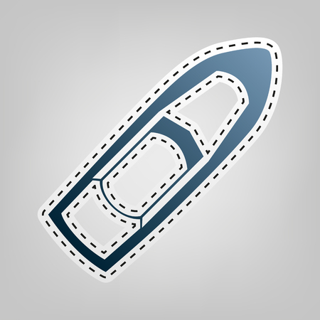 Boat sign. Vector. Blue icon with outline for cutting out at gray background.のイラスト素材