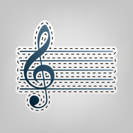 Music violin clef sign. G-clef. Vector. Blue icon with outline for cutting out at gray background.のイラスト素材