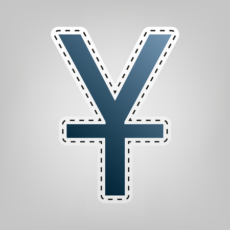 Chinese Yuan sign. Vector. Blue icon with outline for cutting out at gray background.のイラスト素材