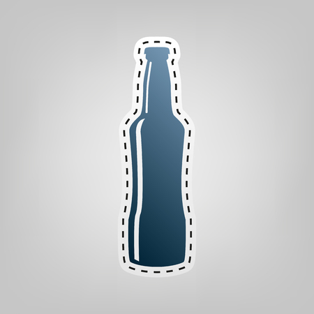 Beer bottle sign. Vector. Blue icon with outline for cutting out at gray background.のイラスト素材