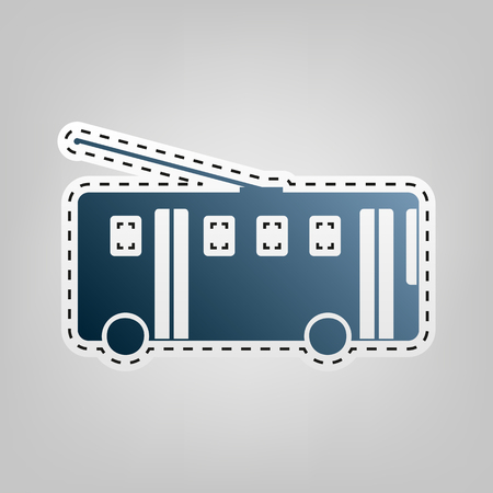 Trolleybus sign. Vector. Blue icon with outline for cutting out at gray background.のイラスト素材