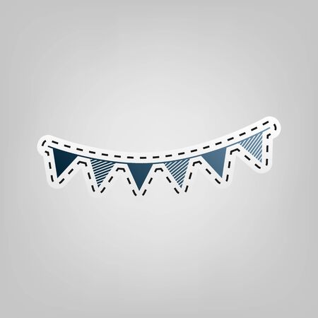 Holiday flags garlands sign. Vector. Blue icon with outline for cutting out at gray background.のイラスト素材