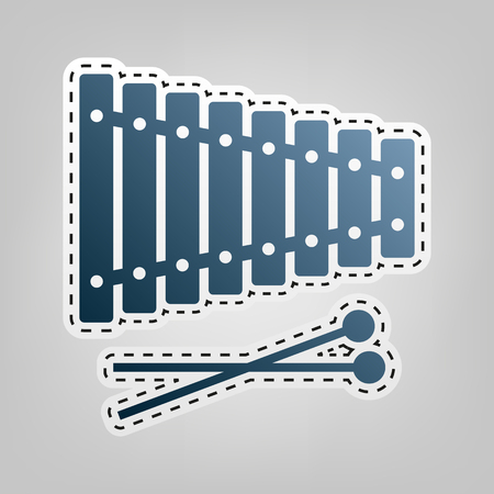Xylophone sign. Vector. Blue icon with outline for cutting out at gray background.のイラスト素材
