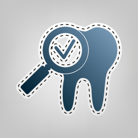 Tooth icon with a;;ow sign. Vector. Blue icon with outline for cutting out at gray background.のイラスト素材
