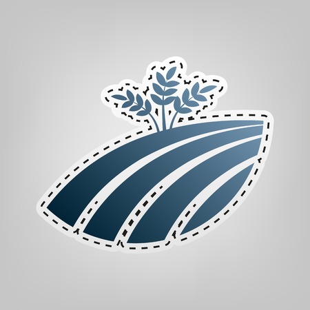 Wheat field sign. Vector. Blue icon with outline for cutting out at gray background.のイラスト素材