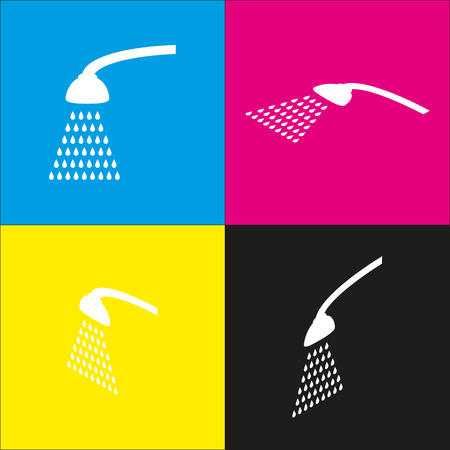 Shower simple sign. Vector. White icon with isometric projections on cyan, magenta, yellow and black backgrounds.のイラスト素材