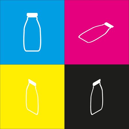 Milk bottle sign. Vector. White icon with isometric projections on cyan, magenta, yellow and black backgrounds.のイラスト素材