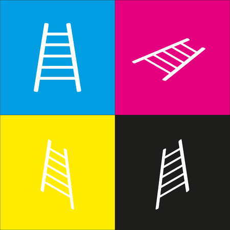 Ladder sign illustration. Vector. White icon with isometric projections on cyan, magenta, yellow and black backgrounds.のイラスト素材