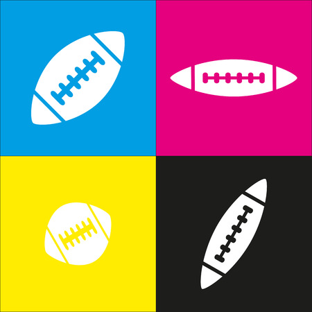 American simple football ball. Vector. White icon with isometric projections on cyan, magenta, yellow and black backgrounds.のイラスト素材