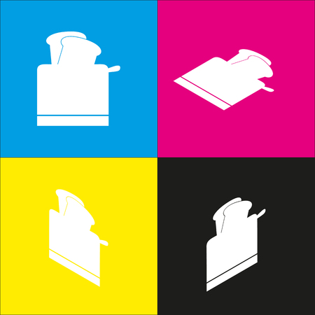 Toaster simple sign. Vector. White icon with isometric projections on cyan, magenta, yellow and black backgrounds.のイラスト素材