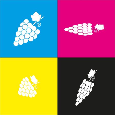 Grapes sign illustration vector. White icon with isometric projections on cyan, magenta, yellow and black backgrounds.のイラスト素材