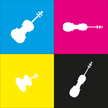 Violine sign illustration vector. White icon with isometric projections on cyan, magenta, yellow and black backgrounds.のイラスト素材