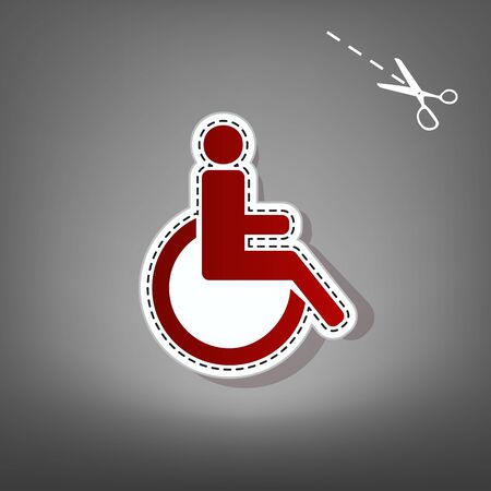 Disabled sign illustration. Vector. Red icon with for applique from paper with shadow on gray background with scissors.の写真素材