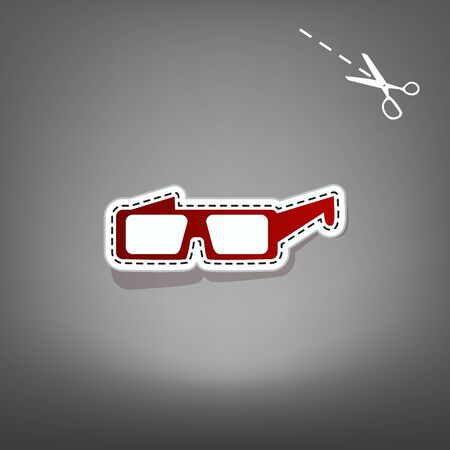 Modern glass sign. Vector. Red icon with for applique from paper with shadow on gray background with scissors.の写真素材