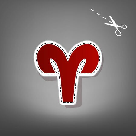 Aries sign illustration. Vector. Red icon with for applique from paper with shadow on gray background with scissors.のイラスト素材