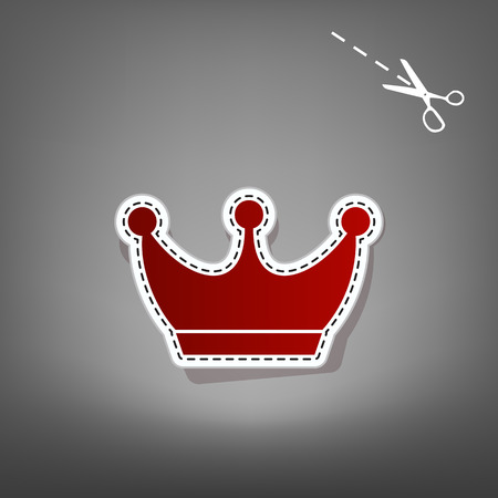 King crown sign. Vector. Red icon with for applique from paper with shadow on gray background with scissors.のイラスト素材