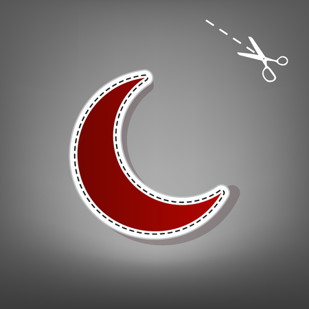 Moon sign illustration. Vector. Red icon with for applique from paper with shadow on gray background with scissors.のイラスト素材