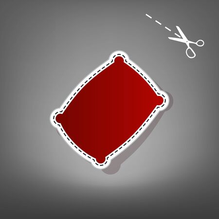 Pillow sign illustration. Vector. Red icon with for applique from paper with shadow on gray background with scissors.のイラスト素材