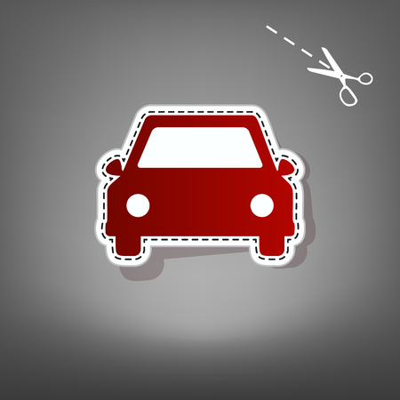 Car sign illustration. Vector. Red icon with for applique from paper with shadow on gray background with scissors.のイラスト素材